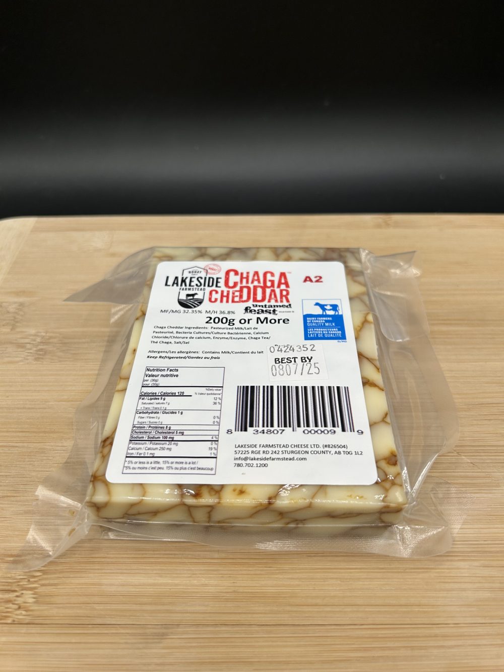 Chaga Cheddar 200g - Lakeside Farmstead Cheese